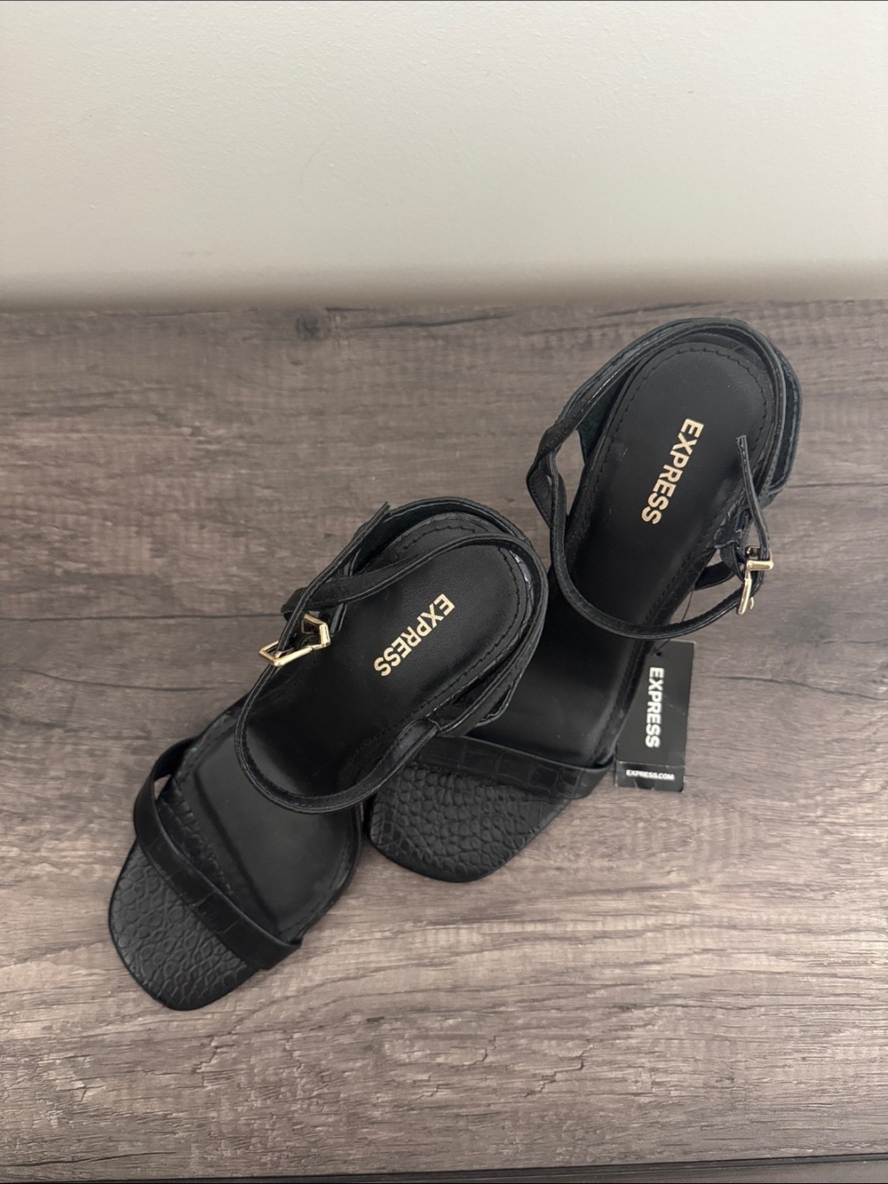 Express Black Strappy Sandal Heels